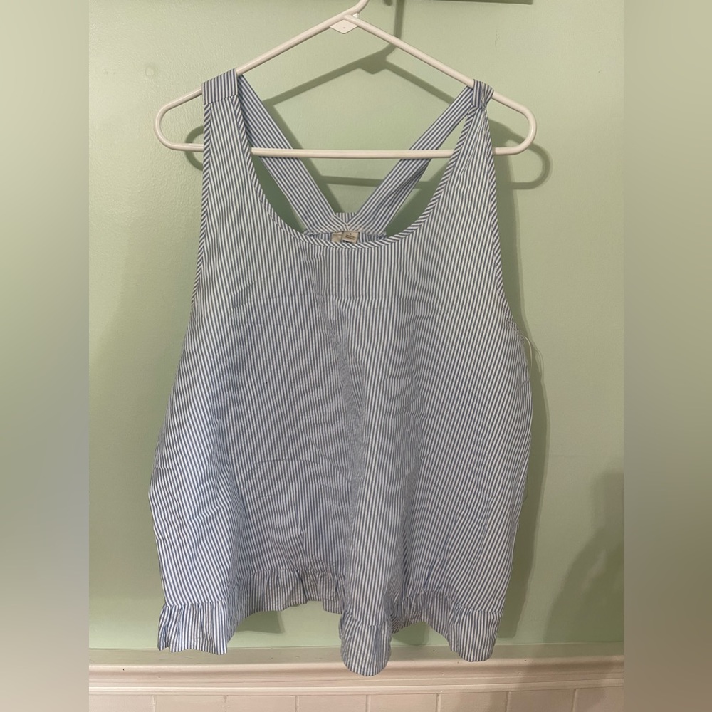 Seersucker Large White & Blue Striped Blouse
